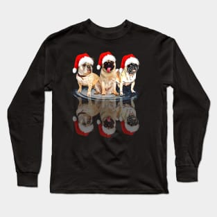 Shadow Pugs Dog Christmas Sweatershirt Cute Pugs Santar Hat Gift T-Shirt Long Sleeve T-Shirt